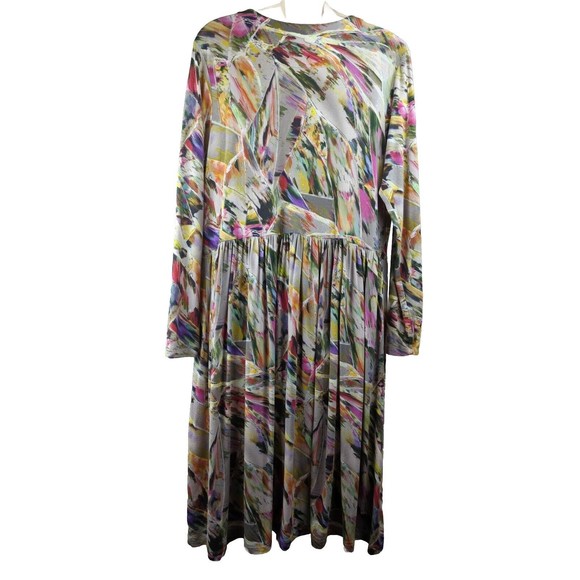 Bitte Kai Rand Faux Wrap Dress Abstract Pattern Wearable Art Colorful Long Slv M - Picture 2 of 6